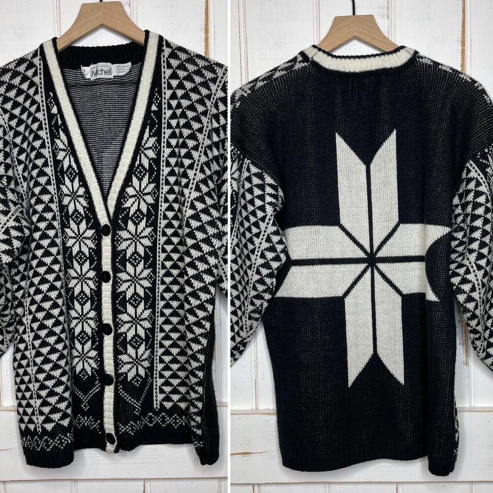 VTG Michel 80’s Fair Isle Nordic Grandma Knit Scandi Star Oversized Cardigan S